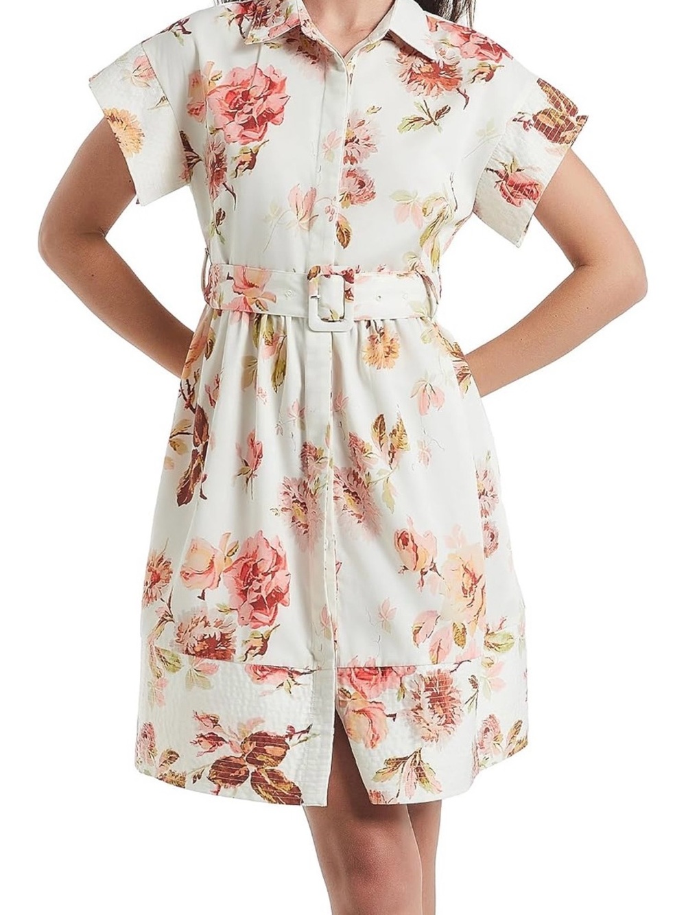 D-Sun Floral Belted Button-Down Shirt Dress – XS – NWT